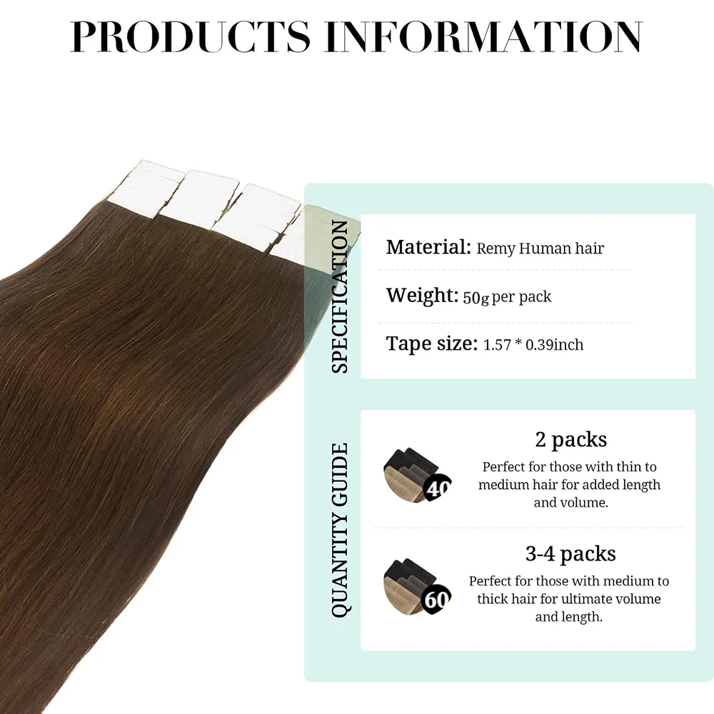 Tape In Hair Extensions Brazilian Remy Real Human Hair Straight Seamless Invisible Tape In Extensions For Woman Chocolate Brown