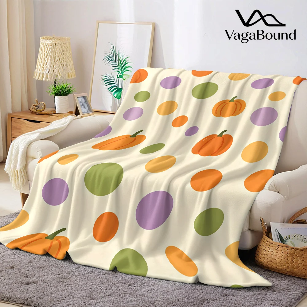 Pumpkins Colorful Polka Dots Flannel Blanket Warm Soft Halloween Christmas All-Season Couch Decorative Cozy Warm Gift