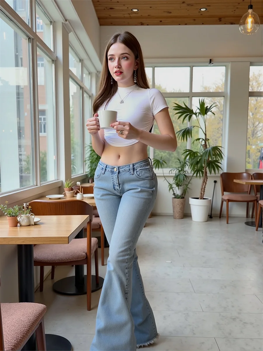 جينز نسائي منخفض الخصر Y2K قيعان جرس زرقاء للسيدات بنطال دينم عتيق ملابس خروج عصرية كورية للخريف غير رسمية #3