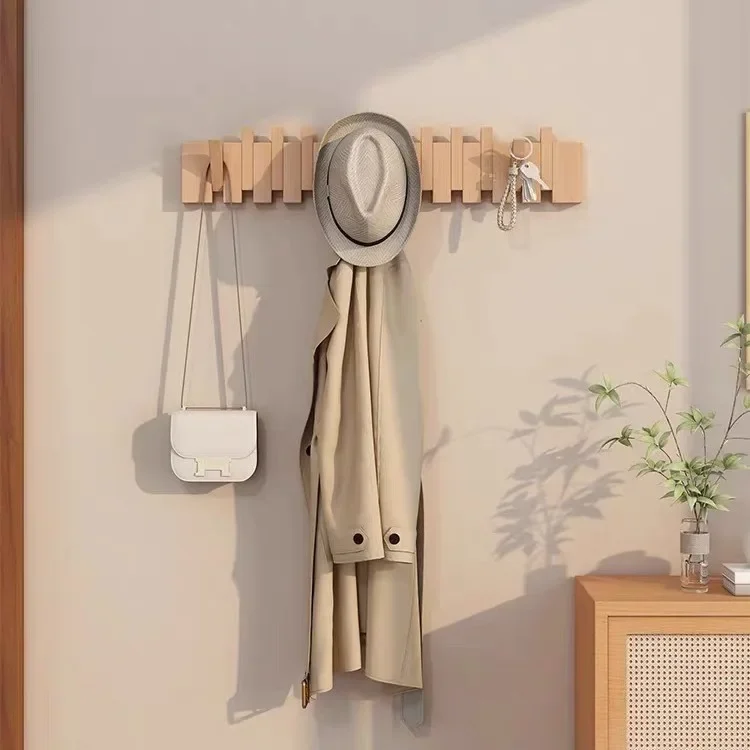 Solid Wood Hook Without Punching, Wall Hanging Clothes Hook, Hanging Clothes Hanger Behind The Entrance Door