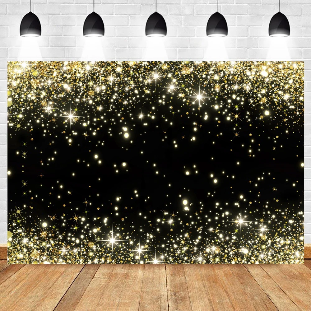 Glitters Shiny Golden Black Polka Dot Light Bokeh Photography Backdrop Wedding Birthday Party Decor Photo Background Prop Custom