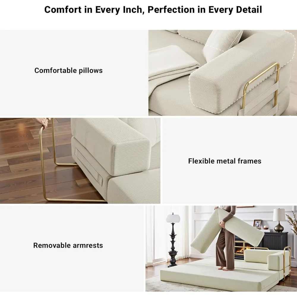 أريكة سرير قصيرة قابلة للتحويل مع إطار ثابت، أريكة مرتبة أرضية قابلة للطي، نائم مريح للأولاد الكسولة