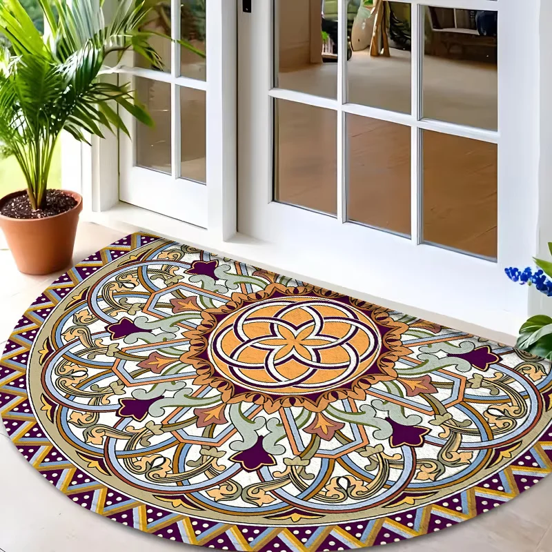 Vibrant Multicolor Mandala Doormat Abstract Geometric Pattern Non Slip Entry Rug For Entryway Hallway And Bohemian Home Decor