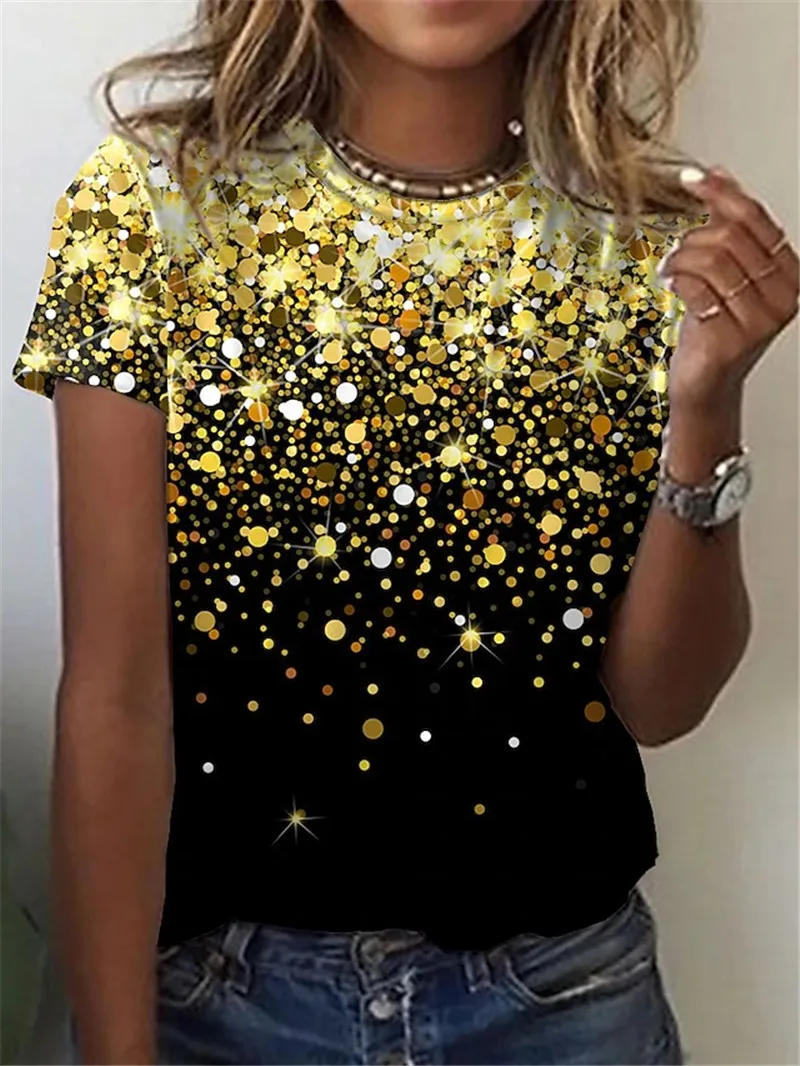 Shiny Round Dot Pattern Women Fashion T-Shirts Short Sleeve 3d Printed Tie-dye Street Trend Ladies Tee 6XL Plus Size Casual Tops