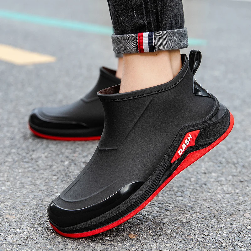 New Men Short Rain Boots, Fashion Outdoor Waterproof Footwear, Anti‑Slip Lightweight Rubber Shoes for Fishing & Car Washing