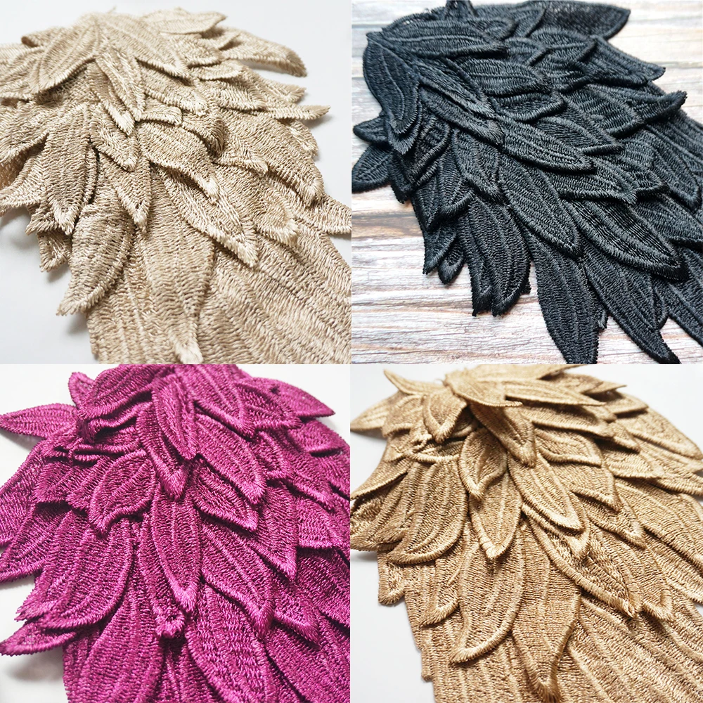 1 Pair Wing Design Lace Applique Patches for DIY Cloth Shoulder Bag Sewing Accessories Party Costume Feather Shape Embellishment