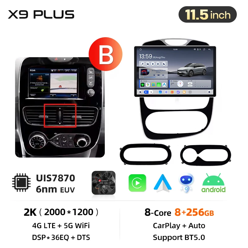 Junsun 10 inch Android 15 autoradio voor Renault Clio 4 ZOE 2012-2019 draadloos voor Apple CarPlay Auto IPS scherm stereo multimediaspeler automotive slimme intelligente systemen 2 Din autoradio head