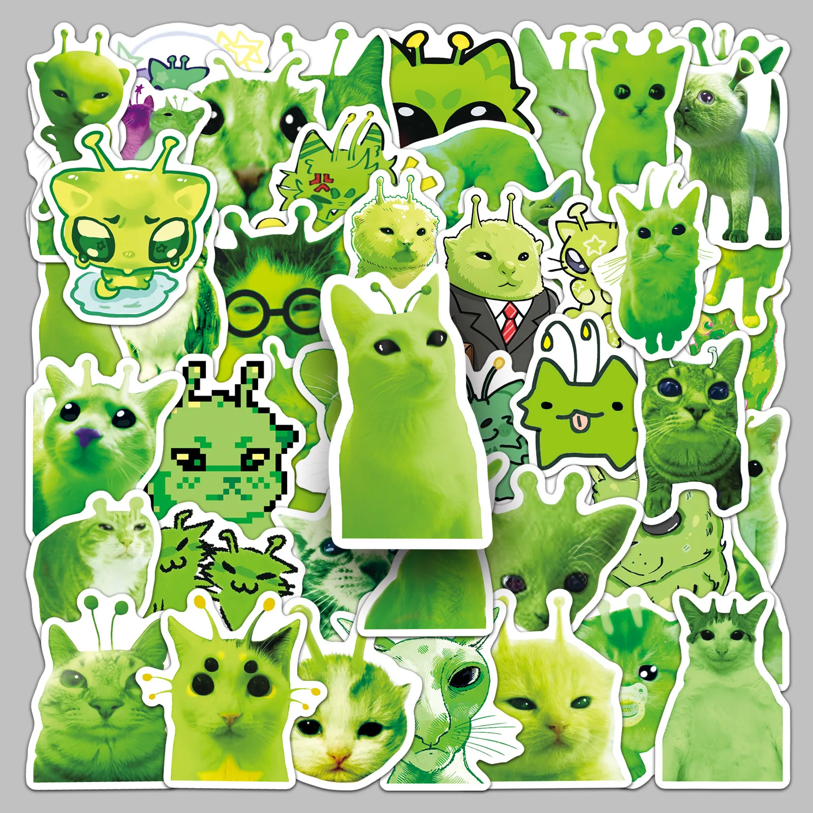 50 Pcs Abstract Alien Cat Meme Stickers, Funny Cute Decals for Multi‑Surface Decoration
