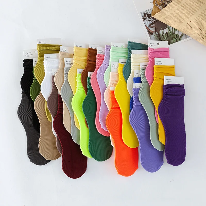 CHAOZHU-calcetines largos de colores aleatorios para mujer, medias finas de moda, mezcla de colores, sueltos, para estudiantes, primavera y verano,