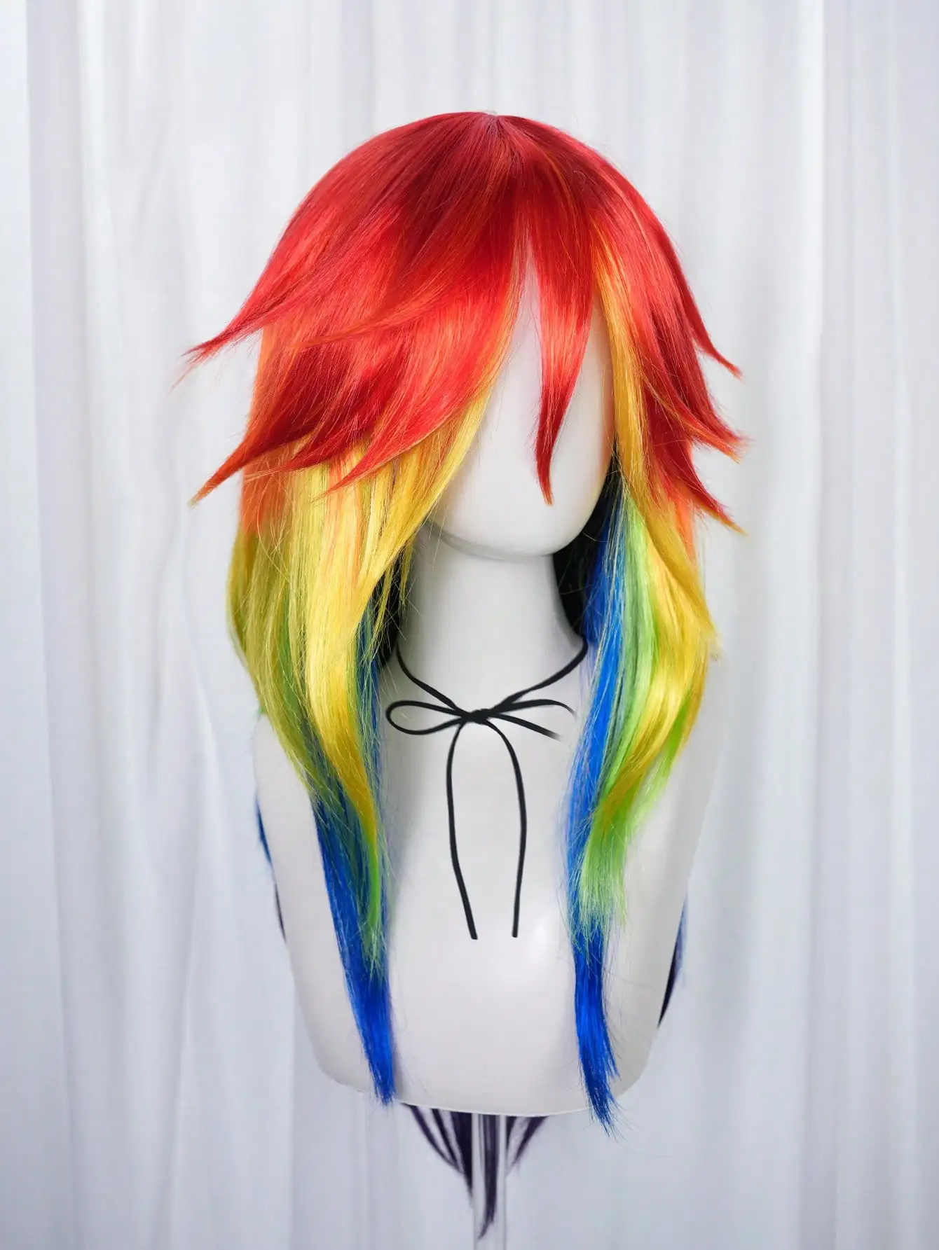 Coole und einzigartige Anime-Cosplay-Perücke aus synthetischen Fasern in Regenbogenfarben, Unisex, für den täglichen Gebrauch, Halloween, Weihnachten, Party-Perücke