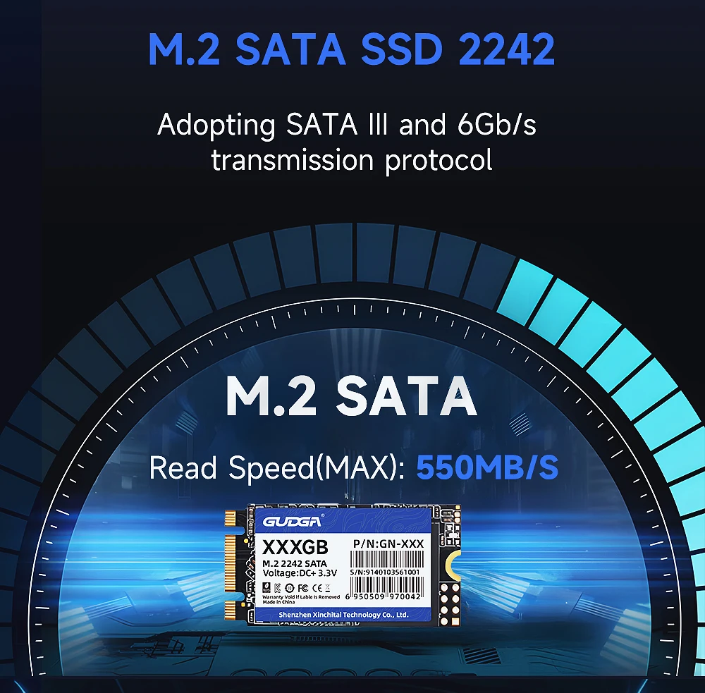 GUDGA M2 SATA 2242 SSD SATA3 128GB 256GB 512GB NGFF Interne Solid-State-Festplatten TLC für Laptop Desktop Thinkpad – Detail 7