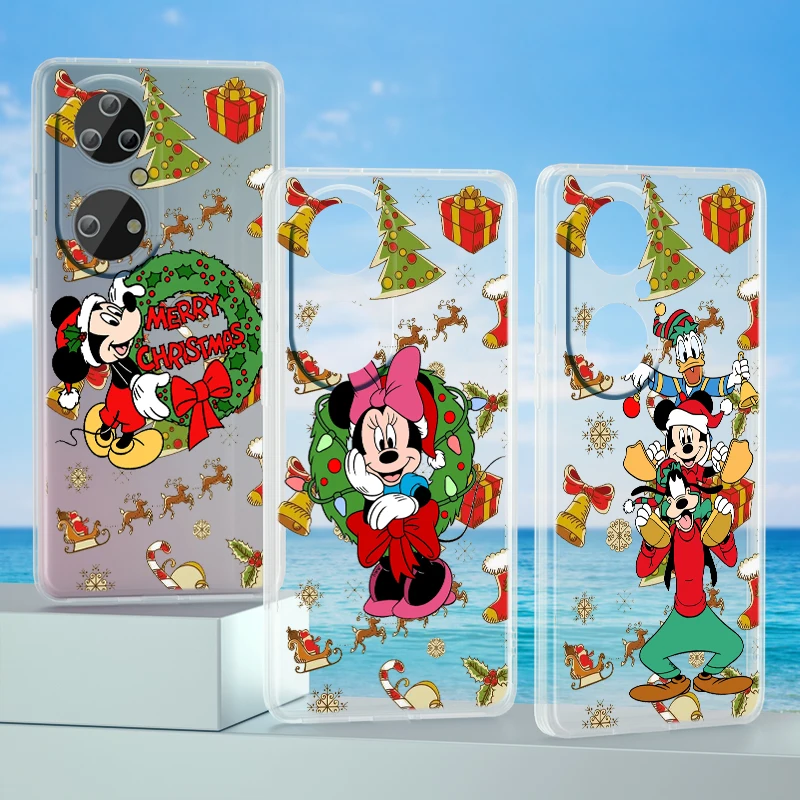 Christmas Couple Mickey Mouse Phone Case For Huawei P50 P40 P30 P20 Lite 5G Nova Plus 9 SE Pro Y9S Prime Honor 9X Transparent