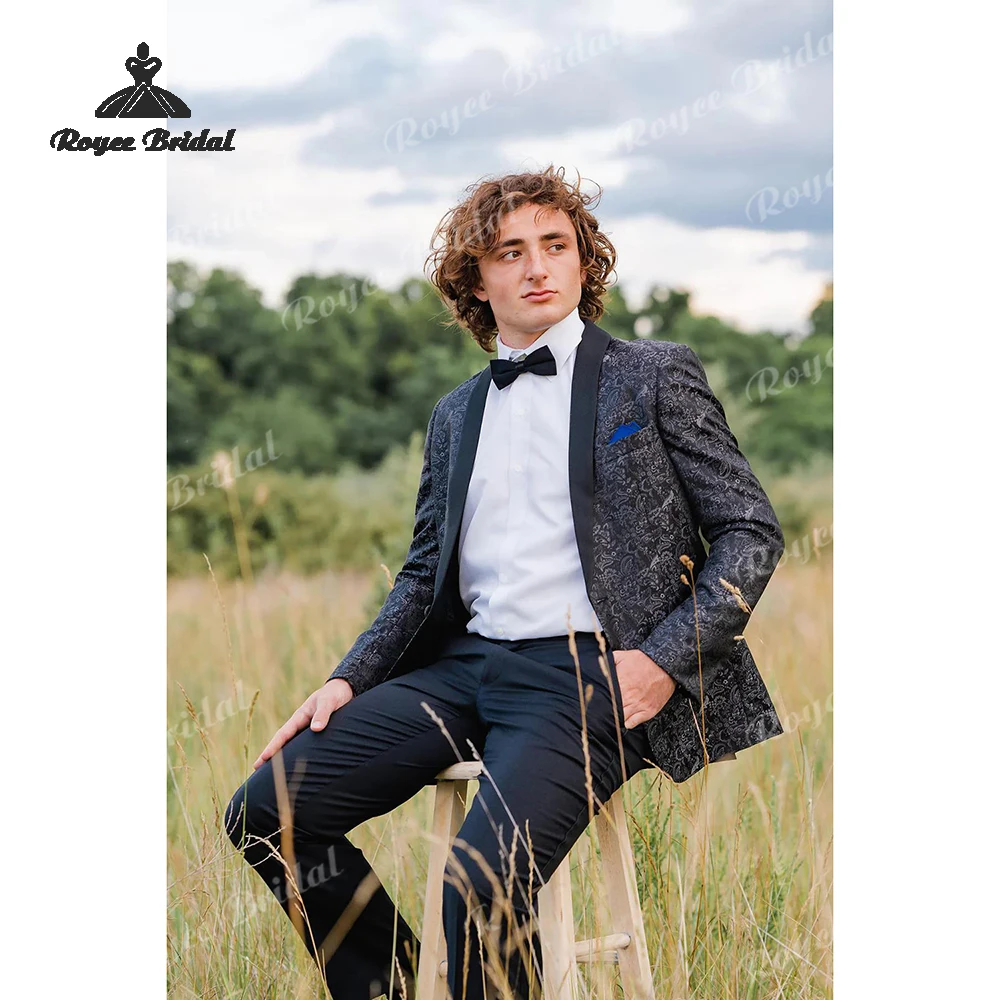 Preto jacquard duas peças terno masculino casamento 2026 xale lapela único breasted fino ajuste baile de formatura terno de noite traje homme mariage