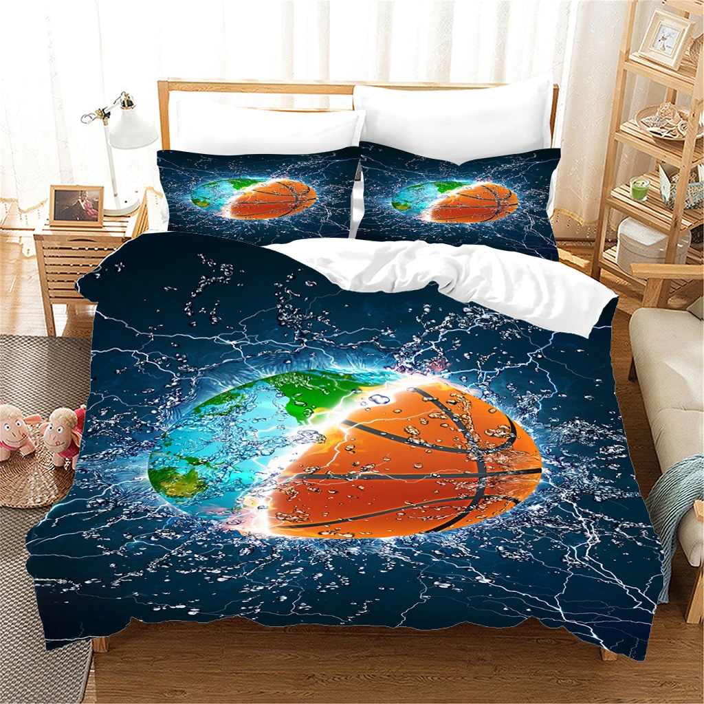 Dreiteiliges Set mit Basketball-Sportmustern, hochwertige Bettwäsche aus gebürstetem Polyester, Bettbezüge, Bettwäsche