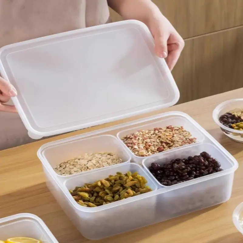 4 In 1 Refrigerator Storage Box M/L Size Meat Food Fresh-Keep Box 4 Grids Transparent Crisper Kitchen Fridge Storage Container