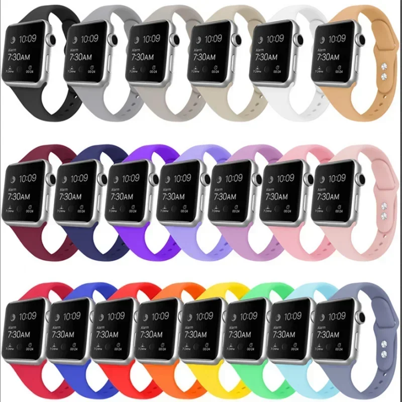 Smukły silikonowy pasek do zegarka Apple Watch Band 44 mm 40/38 mm 45/41 mm 42 mm 46 mm bransoleta iWatch seria 8 7 6 5 SE 4 9 10 ultra 3 2 49 mm