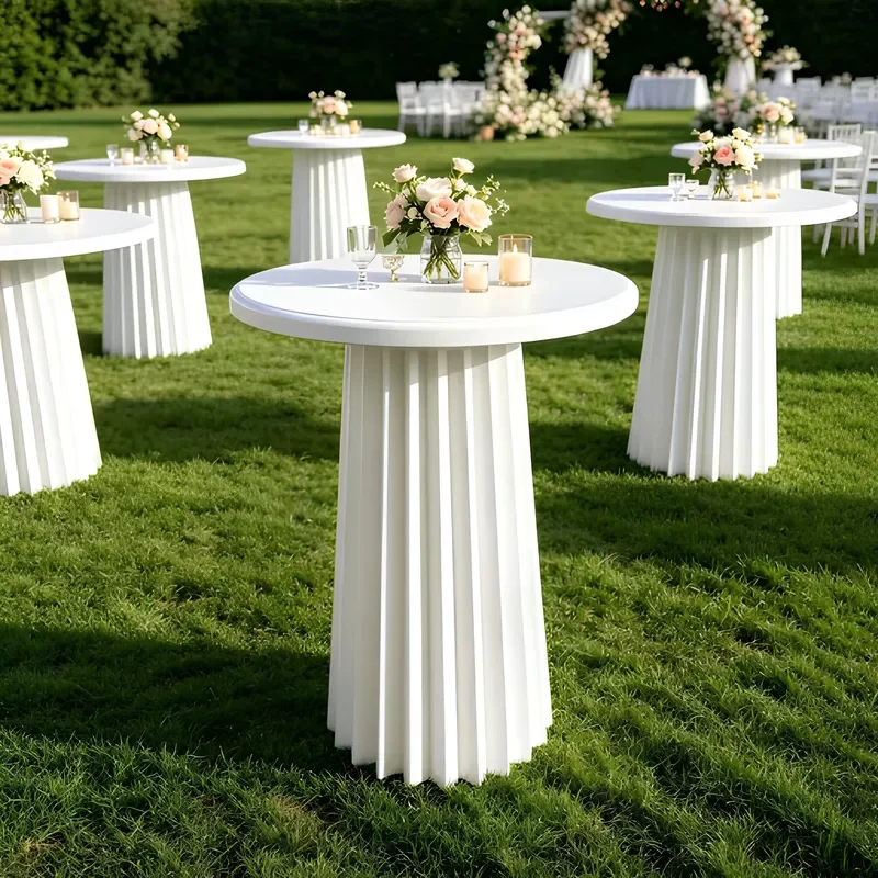 Custom Modern Solid Wood Wedding & Event Rental Cocktail Table with Fluted Tabletop Pleated Pedestal Base Eco-Friendly