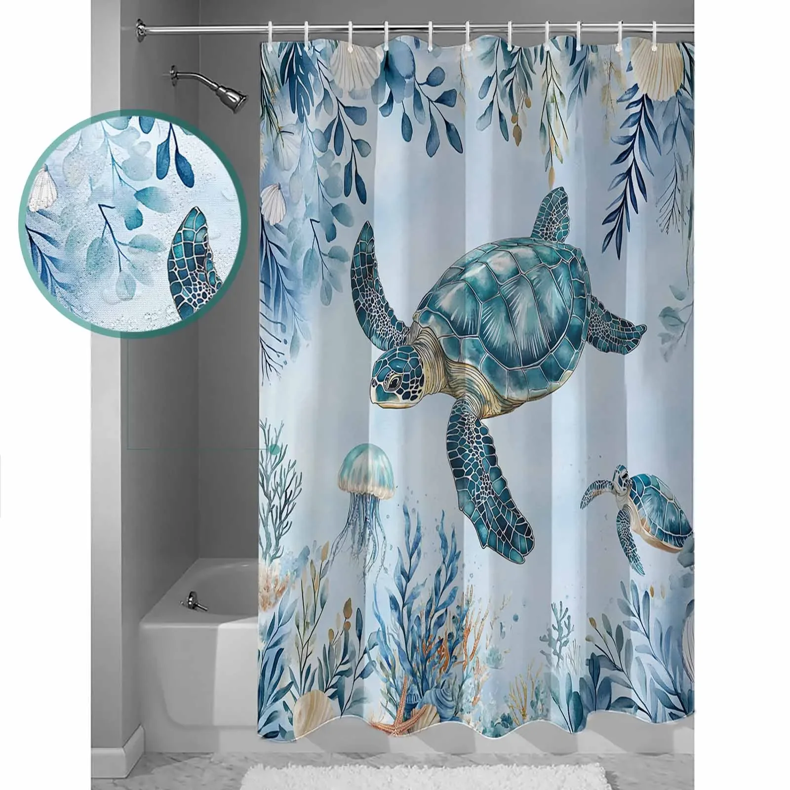 Summer Turtle Marine Life Shower Curtains Waterproof Bath Curtains Home Decor Modern Luxury Bathroom Curtain - view 3