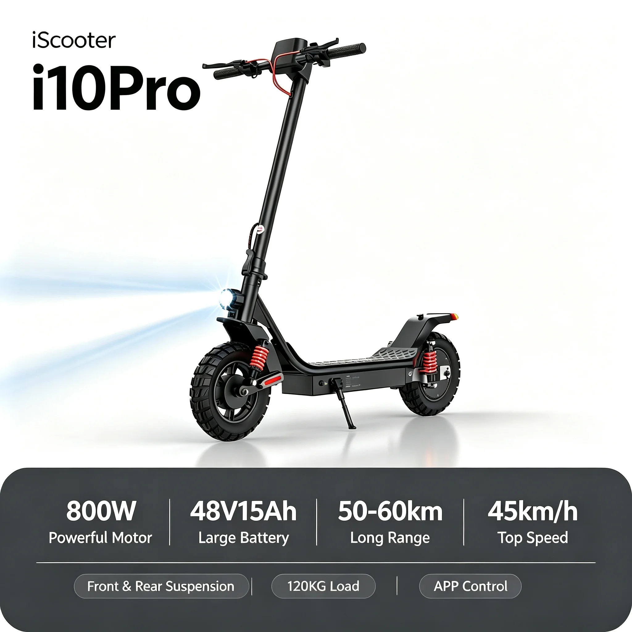 iScooter i10 Pro Monopattino Elettrico Pieghevole 48V 15Ah 50-60km Pneumatici da 10 Pollici Monopattino Elettrico per Adulti con Freni a Mozzo iScooter APP