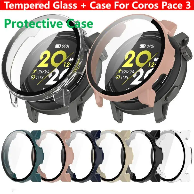 Tempered Glass + Case For Coros Pace 3 Smart Watch Strap Bumper Shell Full Cover Screen Protector Accessories Pace3