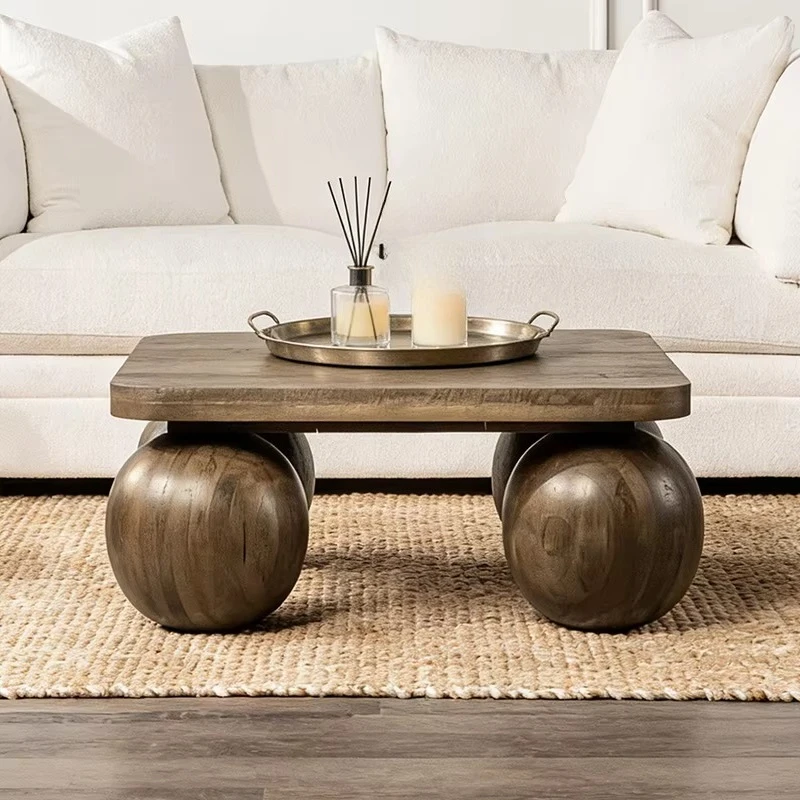 # In Solid Wood Round Ball Legs And Natural Wood Grain Finish For Rustic Modern Living Rooms Mesa De Centro
