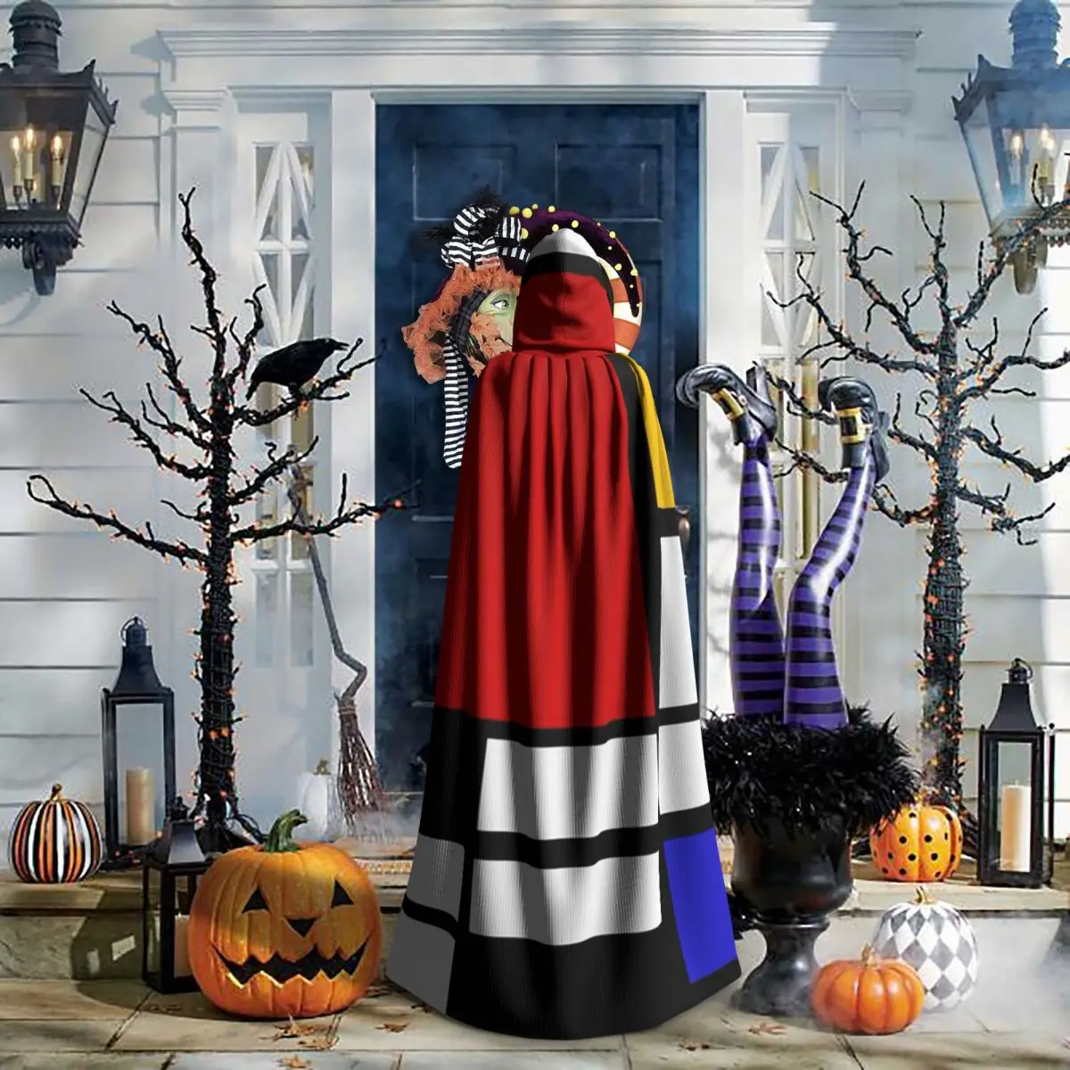 Piet Mondrian De Stijl Long Hooded Cloak Witch Medieval Costume Cosplay Cape HalloweenVampire Adult Unisex - view 5
