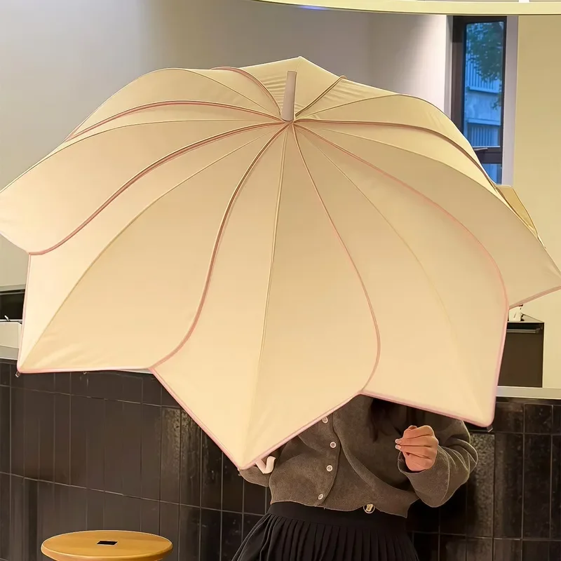 For Petal Long Handle Umbrella Women Dual Use Sun Rain Windproof Reinforced Large Canopy UV Protection High Value