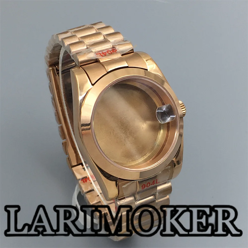 LARIMOKER casing kaca safir poles melengkung 36mm/39mm Bracele baja tahan karat untuk NH35 NH36 ETA2824 PT5000 gerakan otomatis