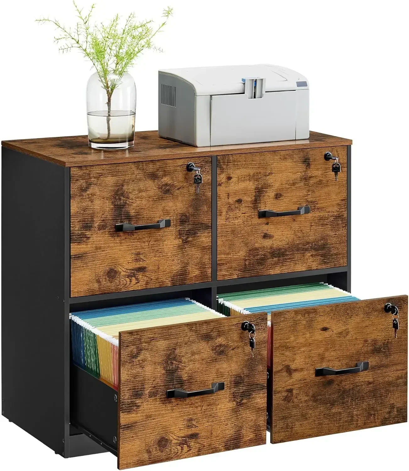 4 Drawer File Cabinet, File Cabinet with Lock, Printer Stand, Office Filing Cabinet Organizer, for A4 and Letter Size Files