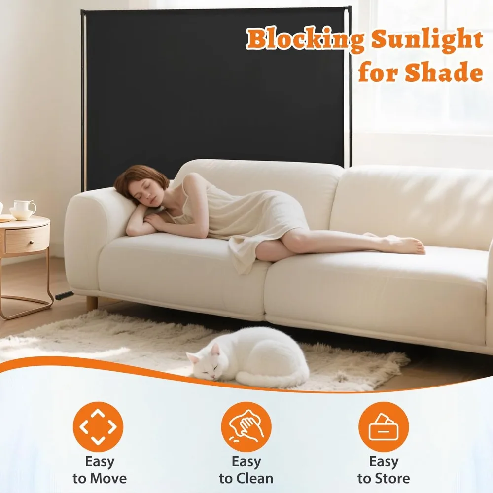 لوحة مقسمة للغرفة قابلة للتعديل مقاس 71 بوصة، شاشة خصوصية من القماش الأسود لفصل المكتب والمنزل