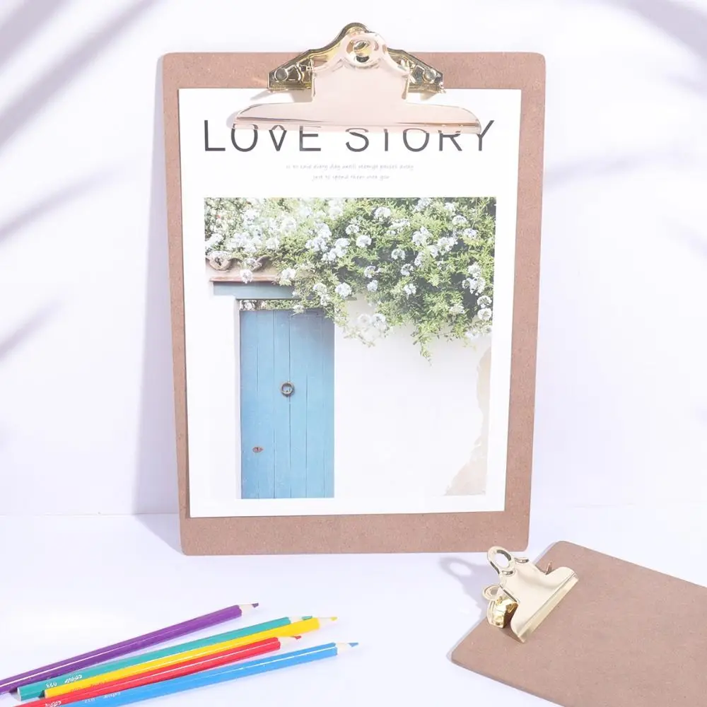 3 Sizes Wood Color Folder Golden Metal Clip Portable Wood Clipboard Stationery Supplies Notes Ticket Holder Office School view 3