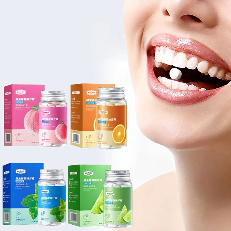 

30 Capsules Probiotic Solid Toothpaste Clean Oral Fresh Breath Chewable Travel Portable Mouthwash Tablets Brightening Teeth Care