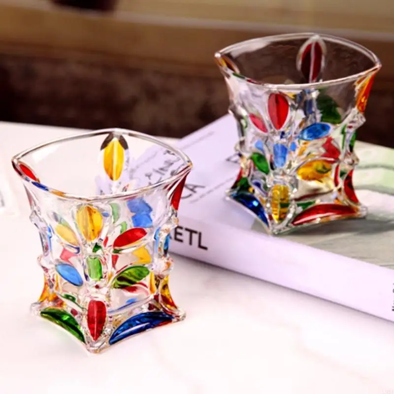 L9BE 210ml Capacity Glass Tumblers Cup Home Whisky Cup Comfortable Grip Detailing For Hot Cold Beverages