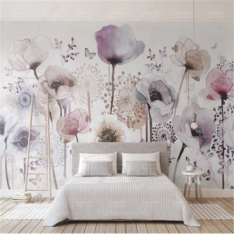 Custom Fashion Watercolor Hand Painted Mural Wallpaper3D Flower Floral Living Room TV Background Wall papers Painting Home Decor