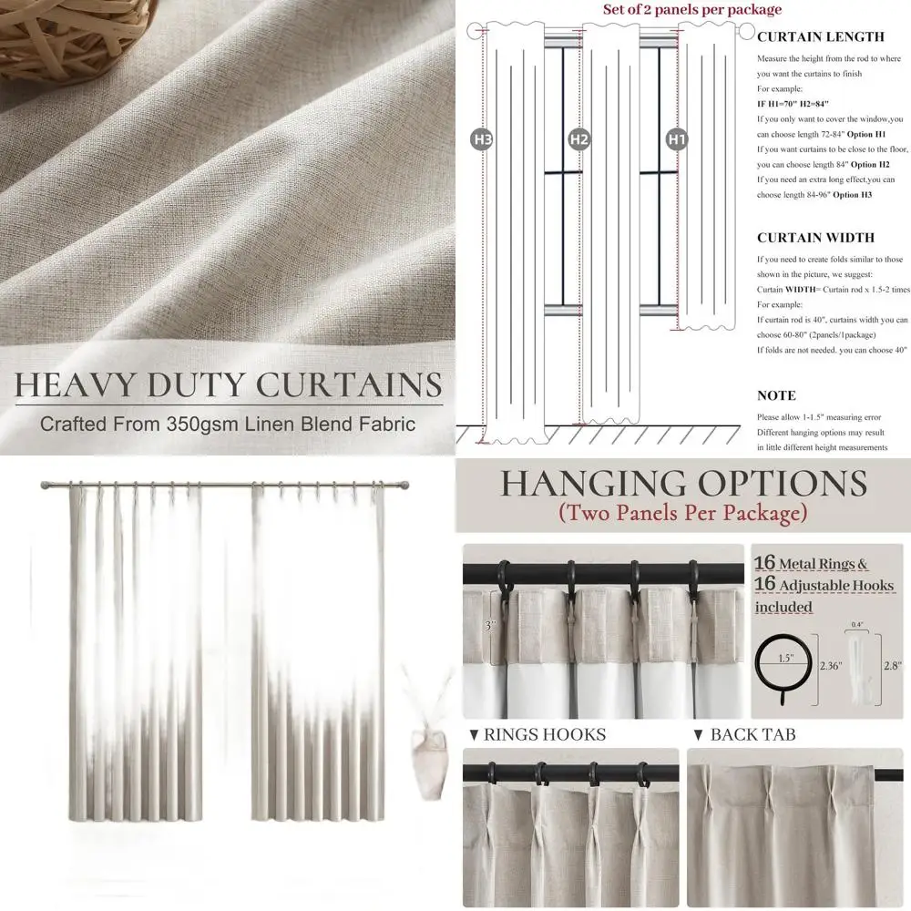 

63 2-Panel Blackout Curtains, Thermal Insulated Drapes for 62 Windows, Light Filtering Pleated Panels (40x63x2, Linen)