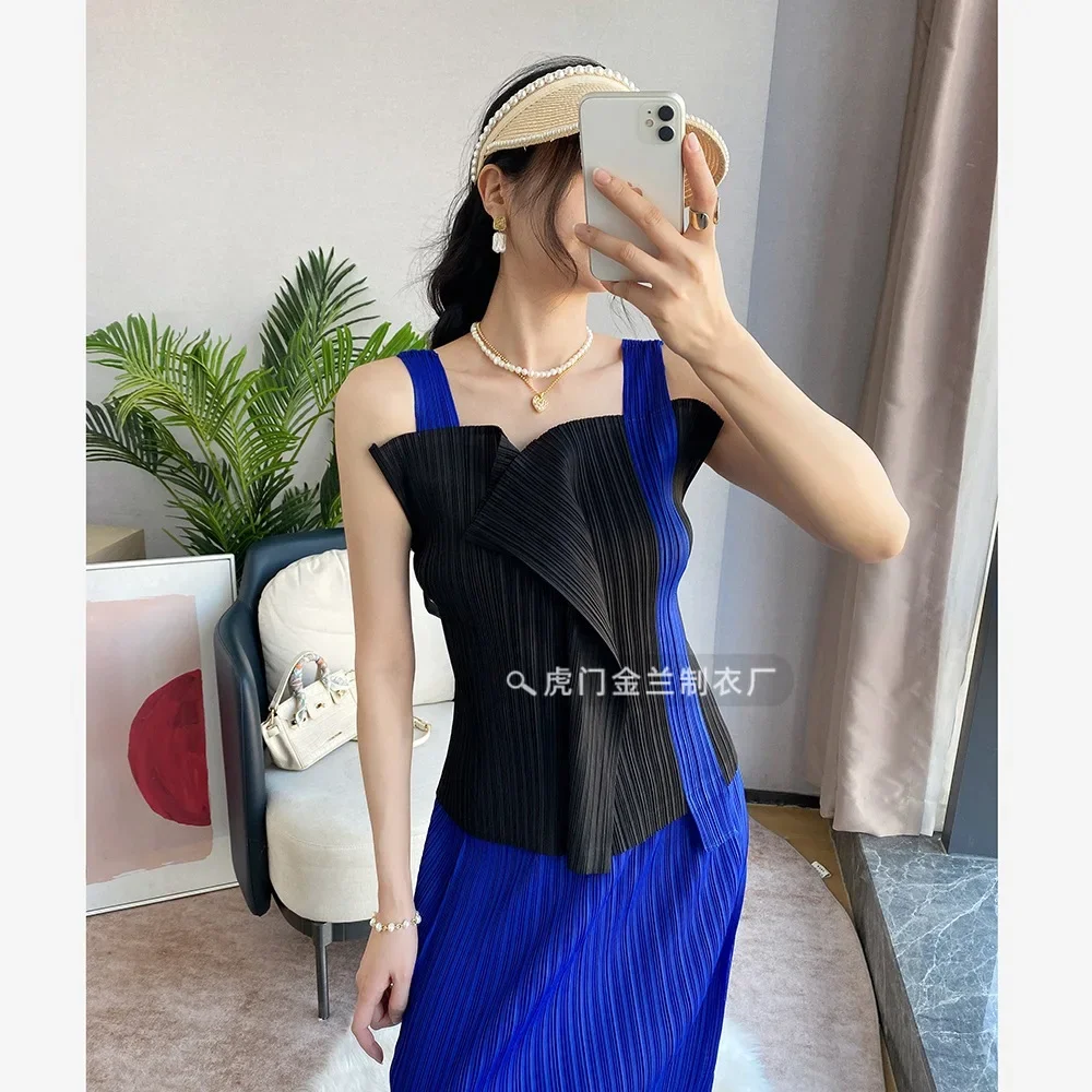 

Holiday Outdoor Travel Women Tank Top Multicolour Splicing Japanese Style Design Chic Casual Female T-Shirt Summer Clothing