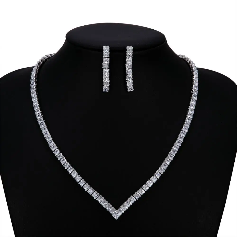 CZ Cubic Zirconia Bridal Wedding Necklace Earring Set Jewelry Sets for Women Prom Jewelry Accessories, dubai jewelry sets