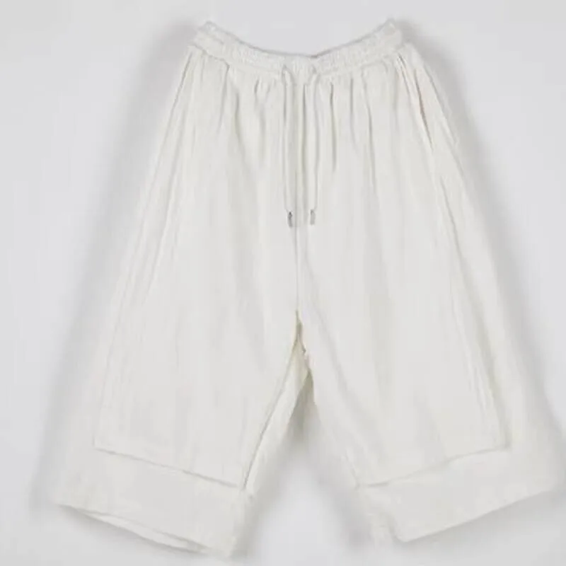 

Летние хлопковые шорты, брюки, мужские льняные повседневные непринужденные мужские двойные лоскутные шорты, костюм с юбкой в стиле хип-хоп, стиль Ямамото