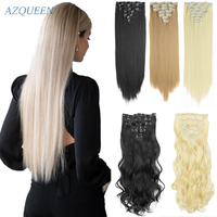 AZQUEEN Synthetic Long Straight  Hair 16 Clips 140G Extensions Clips in High Temperature Fiber Black Brown Hairpiece