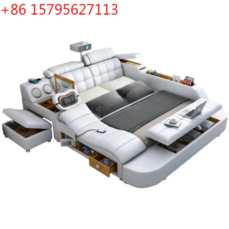 

Multifunctional Intelligent Massage Tatami Bed Leather Bed Modern Simple Master Bedroom 1.8 M Double Bed