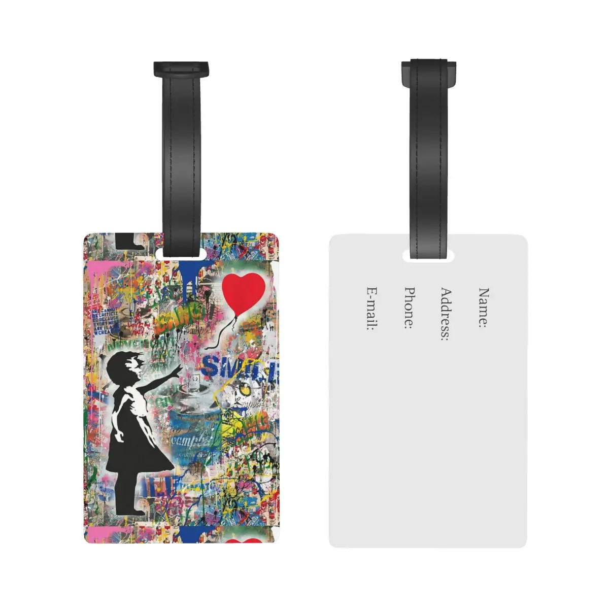 Balloon Girl Street Art Mashup Luggage Tags Suitcase Travel PVC Cute Baggage Boarding Tag Portable Label Holder ID Name Address