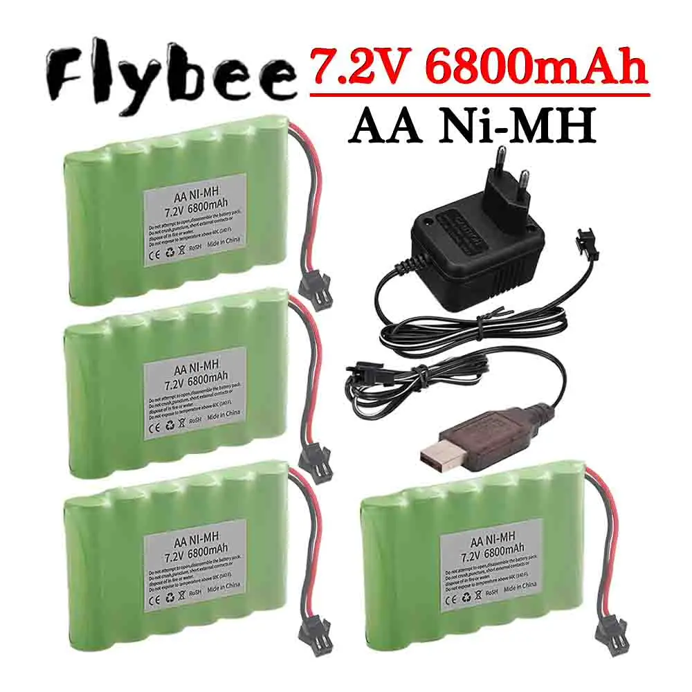 Ni-MH 7.2V 6800mAh SM Plug Battery and 7.2V Charger For RC Cars Robots Tanks Guns Boats Toys Accessories upgrade 7.2v Battery Aa