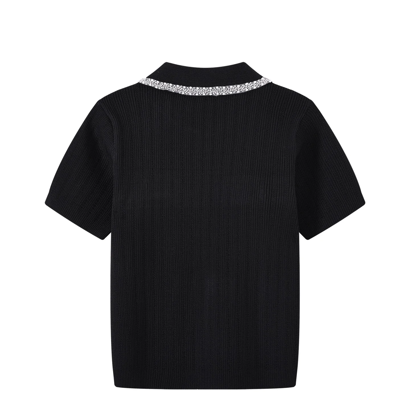 Summer New Thin Pullover Female Sweater Tshirt Simple Solid Vertical Beaded Button Lace Lapel Bowknot Knitwear Tops