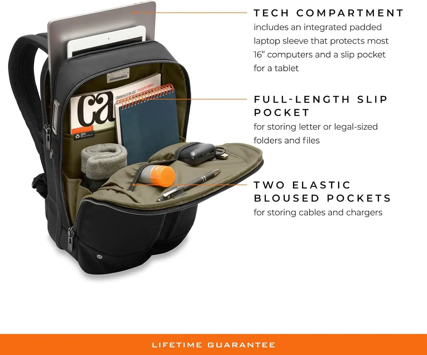 Black, Slim Expandable Backpack