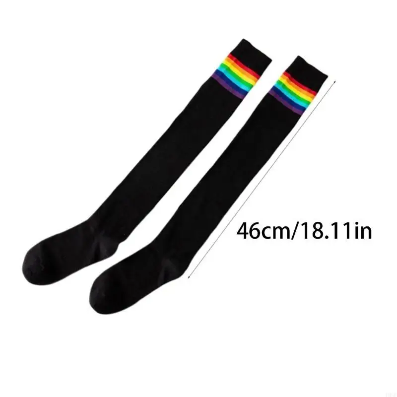 195E اليابانية النساء الفتيات الخريف فوق الركبة الفخذ العليا جوارب مشرق قوس قزح المشارب المرقعة نمط Preppy طالب بسط #6