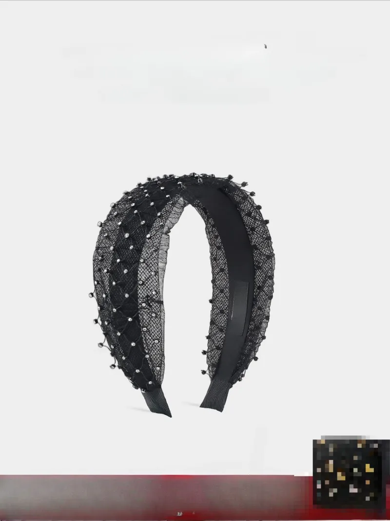 Black-tone premium headband, new high-end hair accessories, wide-edge mesh hairpin.