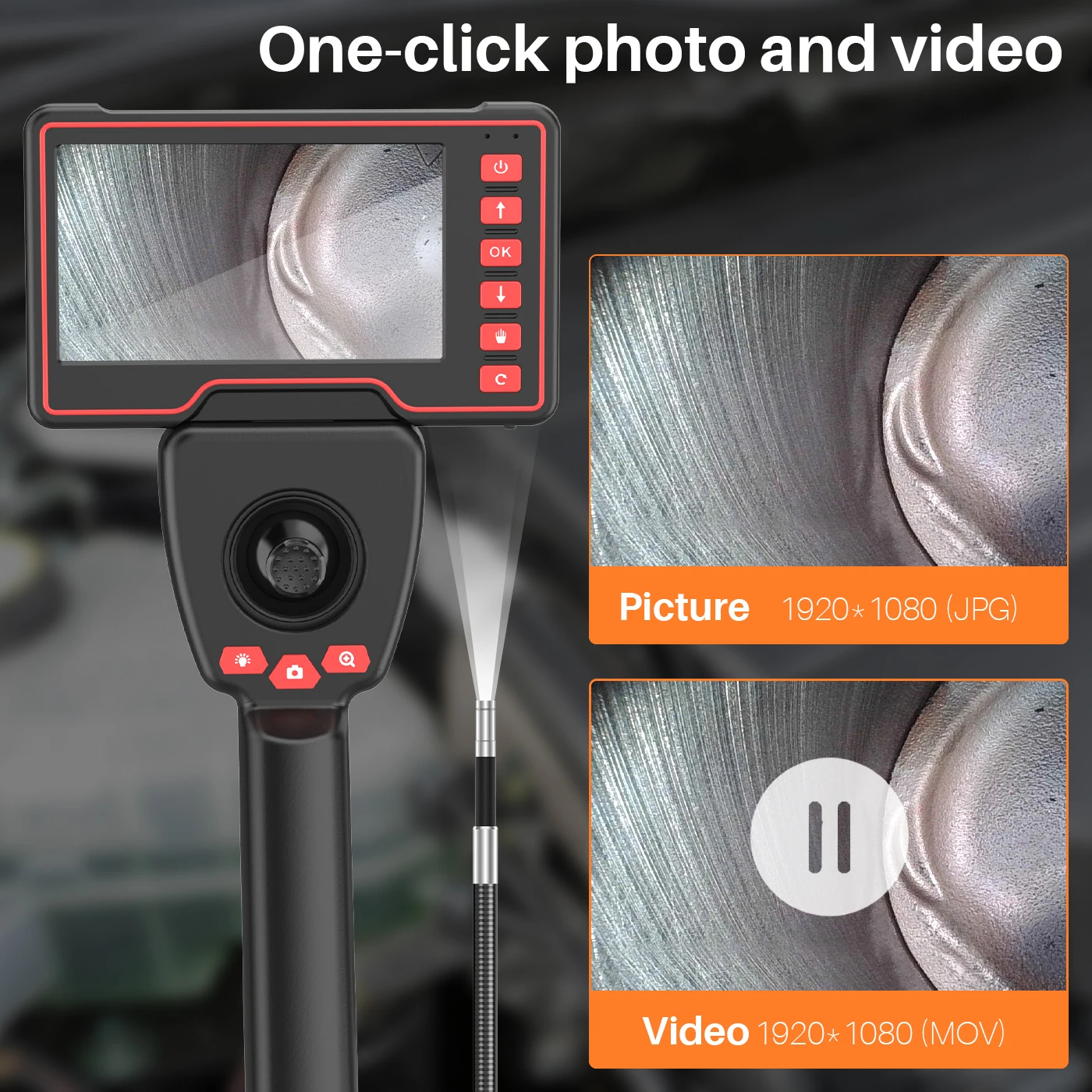 Steering Industrial Endoscope Camera 360° 3.9/6.0mm Lens 5 Inch HD Screen Flexible Car Engine Sewer Inspector 1080P 32G Card