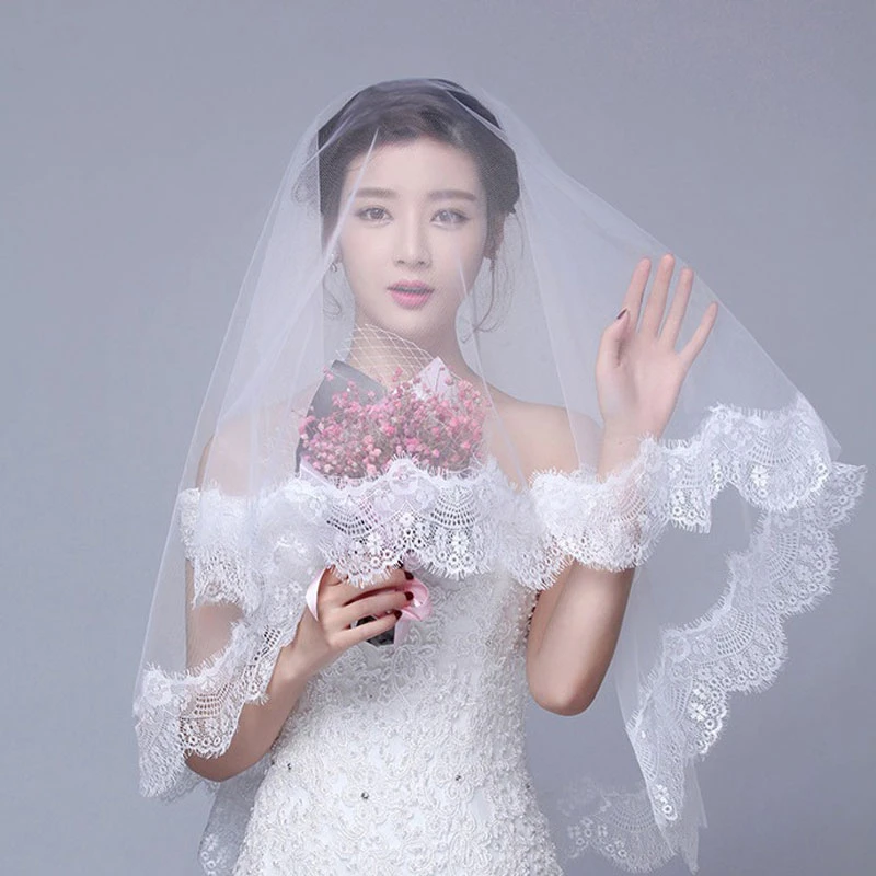 New Arrival Cathedral Length Bridal Veil 1 Layer Soft Lace Veil New Pattern for Bride Wedding Real Photo