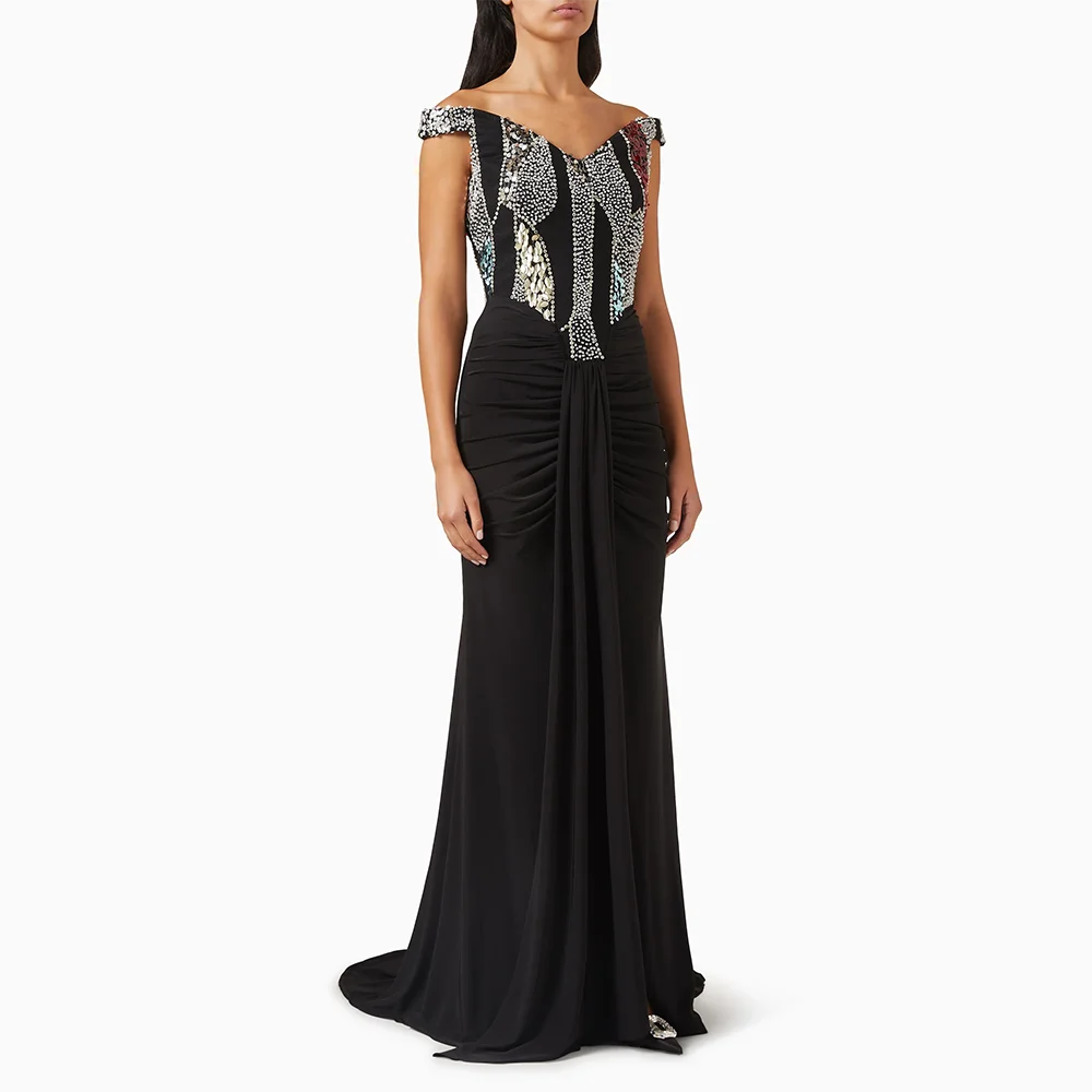 Customized Off The Shoulder Long Evening Dresses Elegant Formal Occasion Prom Gowns Bead Crystal Floor Length Prom Dresses