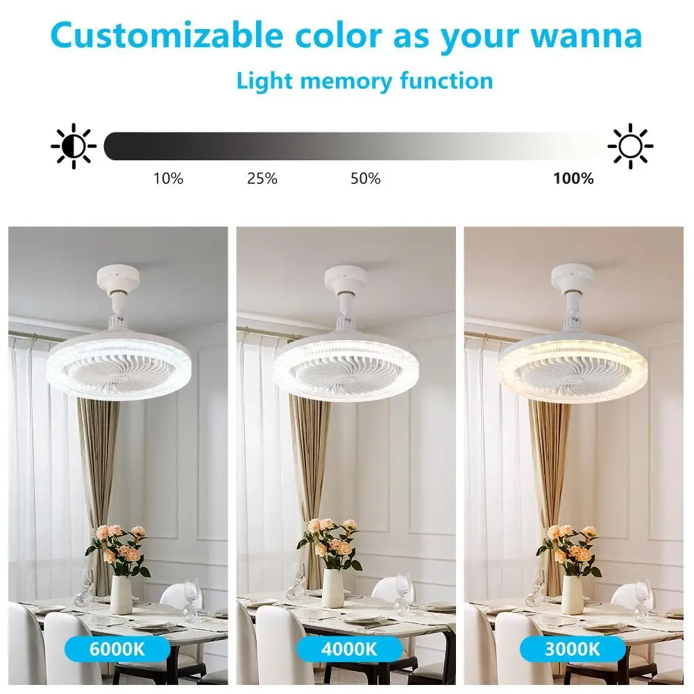 

Easy Installation E27 Screw Ceiling Fan Light 3 Light Mode Silent LED Ceiling Fan 30W 2-in-1 Creative Lighting Fan For Bedroom